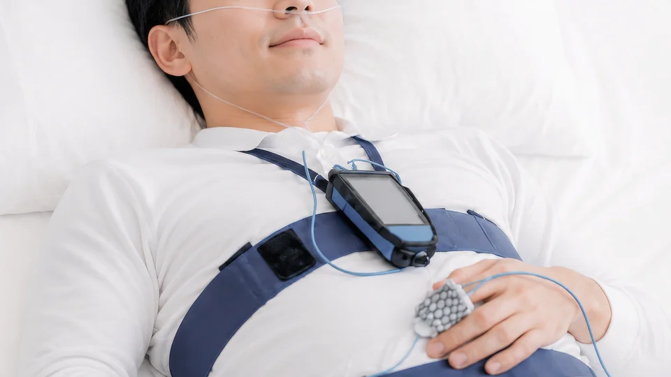 睡眠ポリグラフ検査を受ける様子